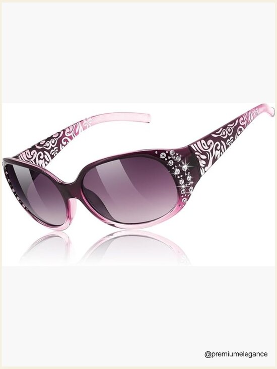 Wrap Around Rhinestone Oval Sunglasses UV400 Polarized